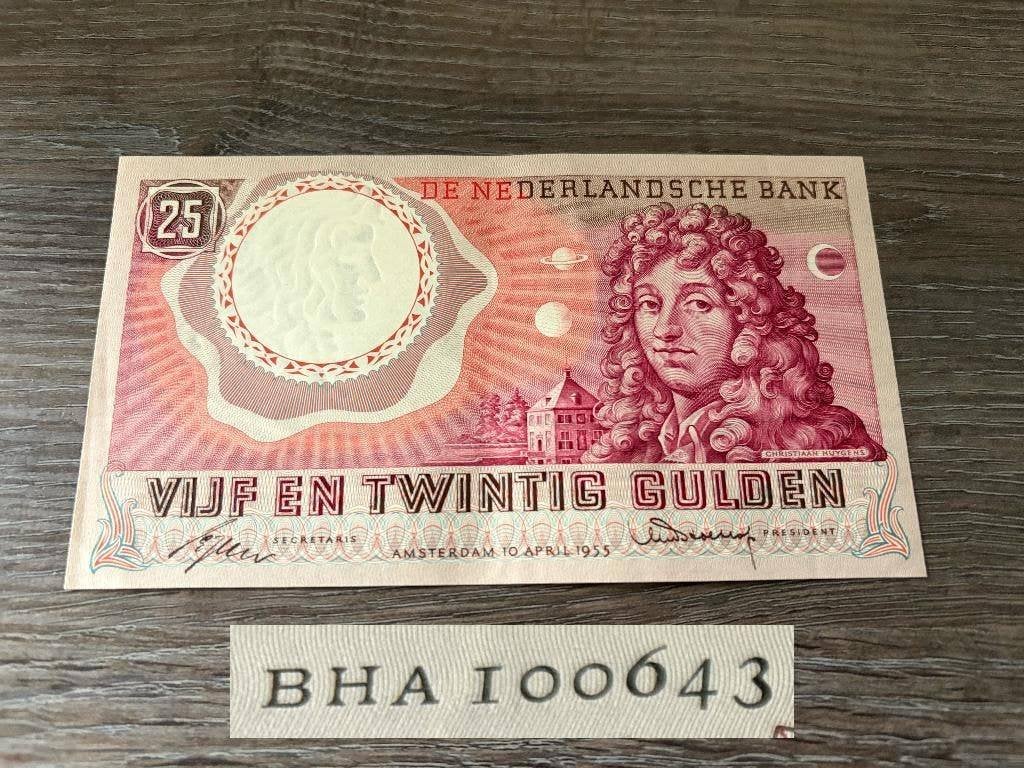 Prachtig+ biljet 25 gulden Huygens, 1955, Postzegels en Munten, Bankbiljetten | Nederland, Ophalen of Verzenden, 25 gulden