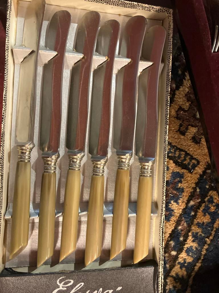 Vintage Elesva dessertmessen set in originele doos, Antiek en Kunst, Ophalen