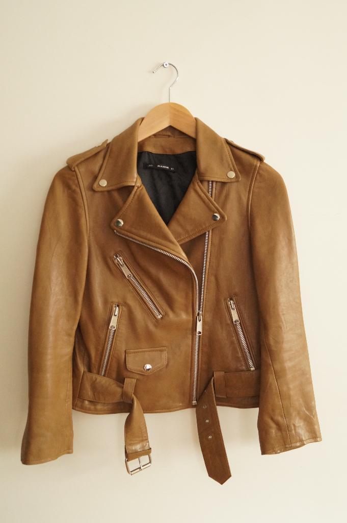 RAIINE Leren Biker Jacket Maat 34, Kleding | Dames, Jassen | Zomer, Zo goed als nieuw, Maat 34 (XS) of kleiner, Bruin, Verzenden
