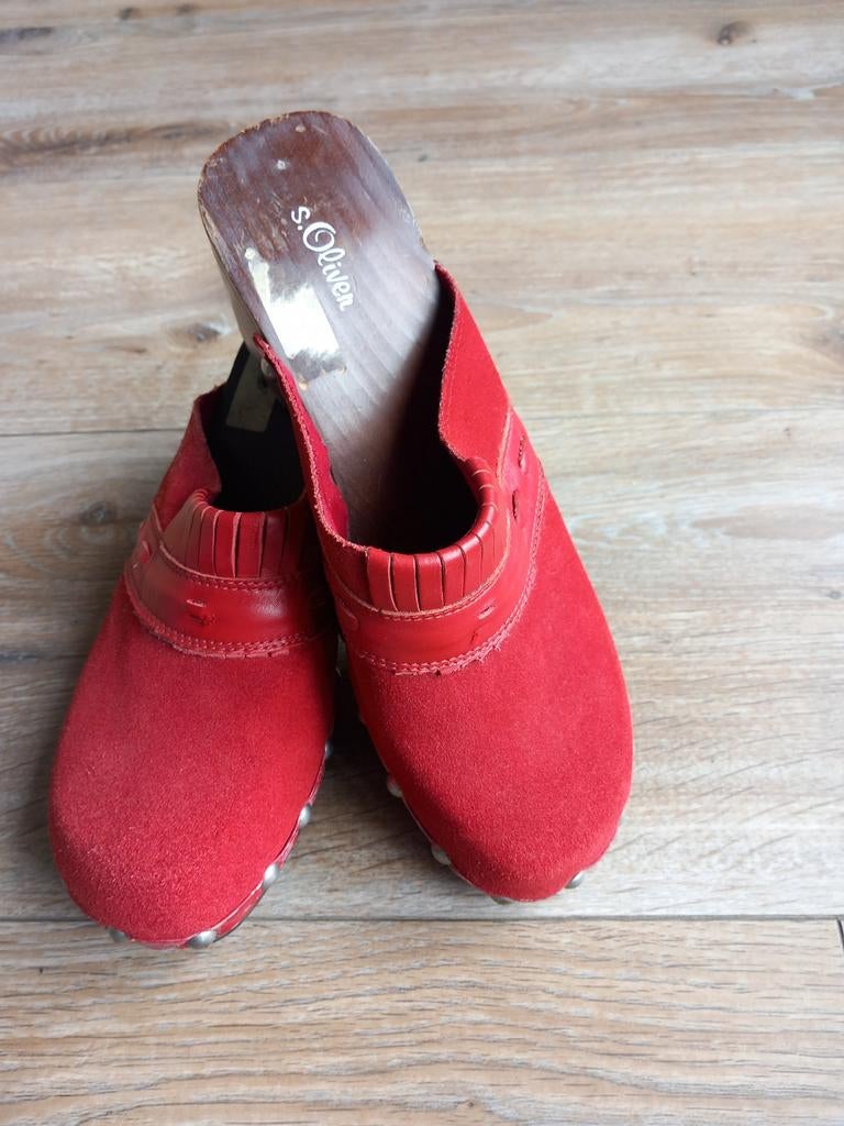 S.Oliver rode klompen/muiltjes - Maat 41, Kleding | Dames, Schoenen, Gedragen, Sandalen of Muiltjes, Rood, Ophalen of Verzenden