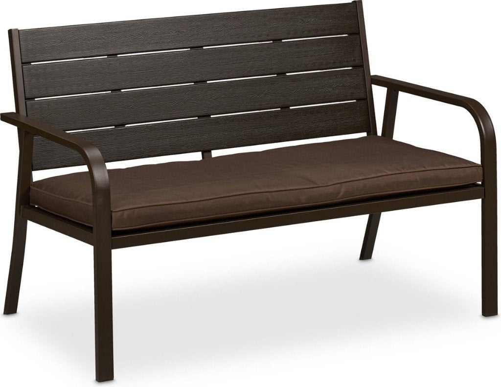 Tuinbank met kussen - 118 cm breed - houtlook, Tuin en Terras, Tuinbanken, Ophalen, Kunststof, Nieuw, Babijhandel@gmail.com