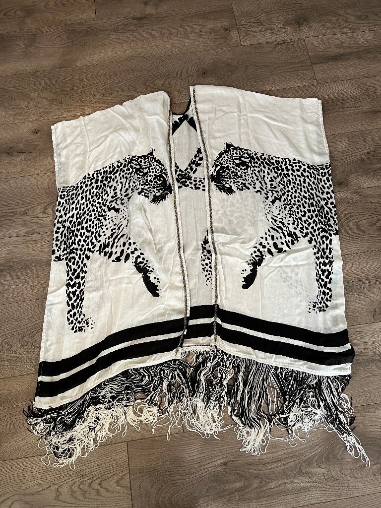 Prachtig vest tuniek strandtuniek omslagdoek kimono maat M, Ophalen, Zo goed als nieuw, Maat 38/40 (M), Wit