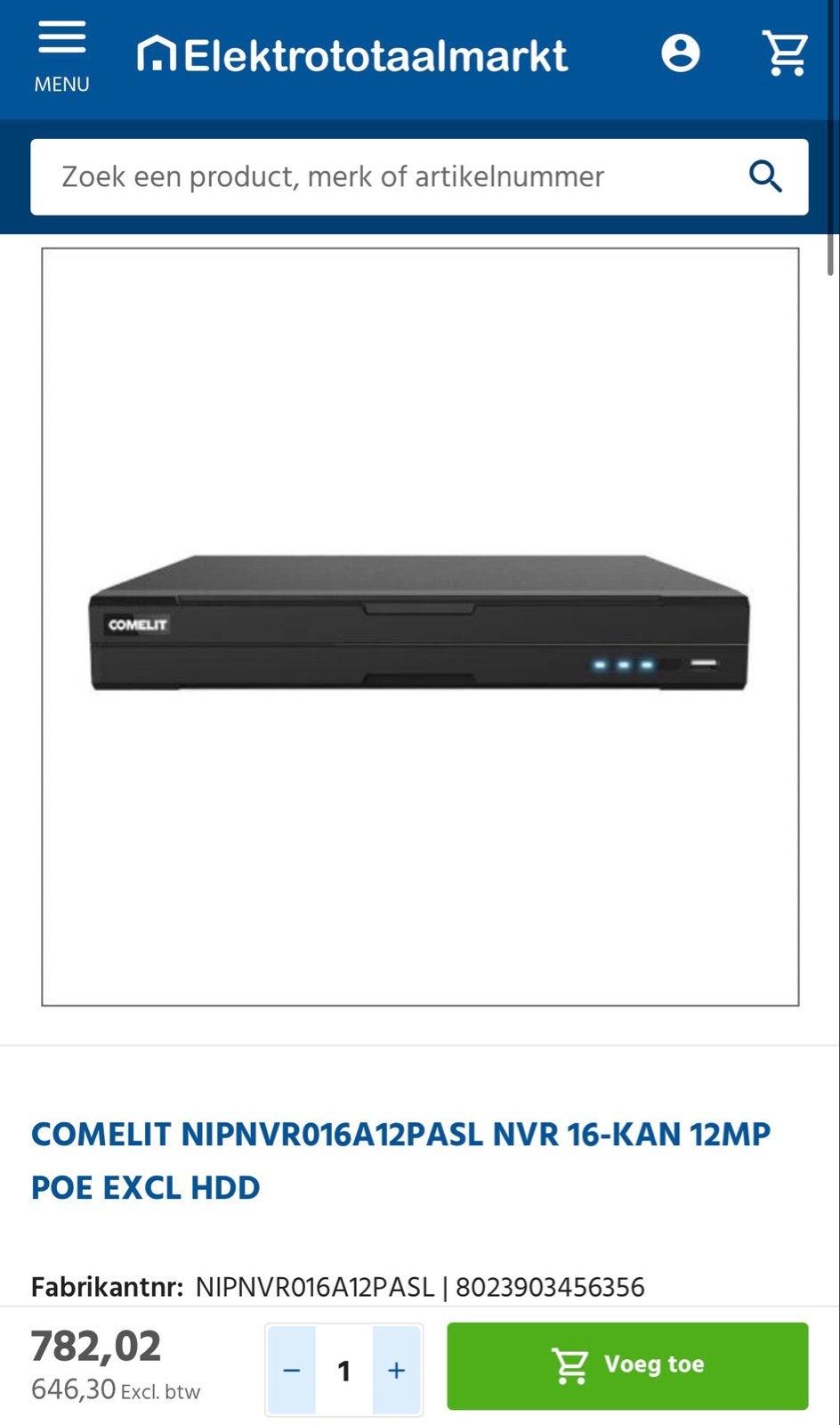 Comelit NIPNVR016A12PASL NVR 16-kanaals 12MP PoE, Ophalen of Verzenden, Nieuw