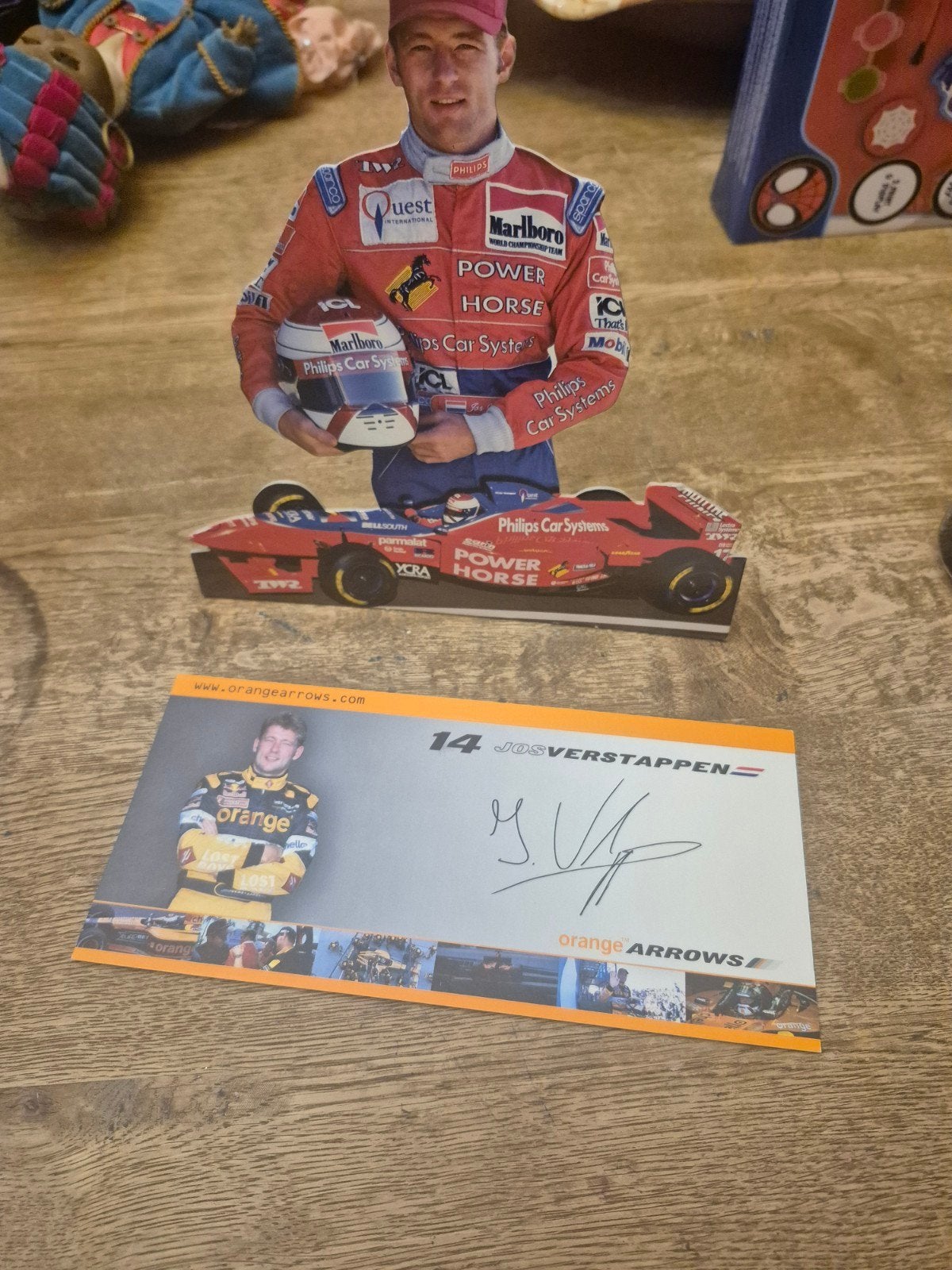 Jos Verstappen F1 Display en gesigneerde kaart, Ophalen of Verzenden, Zo goed als nieuw, Formule 1