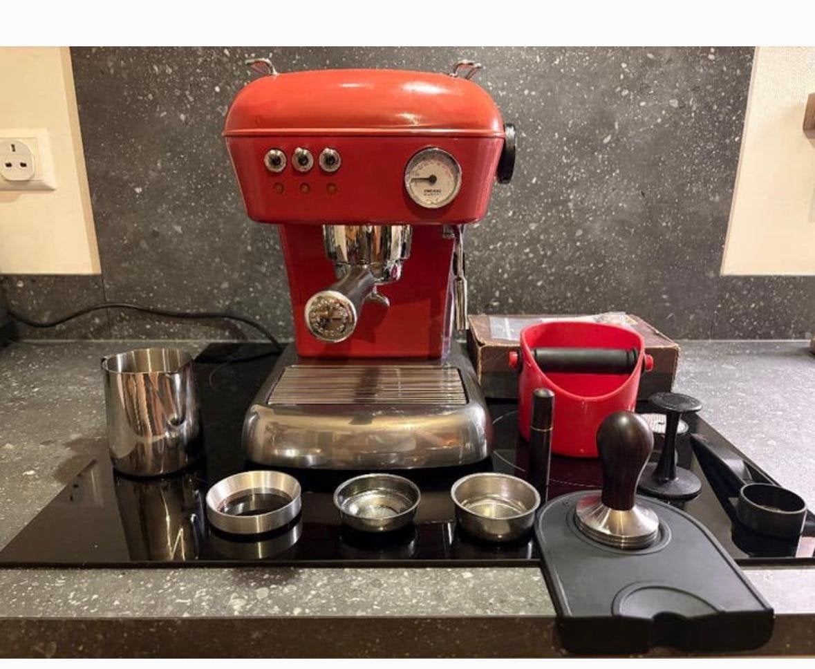 Rode Ascaso Dream Espresso-maker& Ascaso Steel 1 maler, Gebruikt, Gemalen koffie, Combi, Ophalen