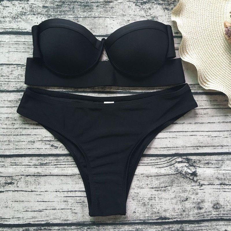 Zwarte strapless push-up bikini (bandage push up S M L), Kleding | Dames, Verzenden, Nieuw, Zwart, Bikini