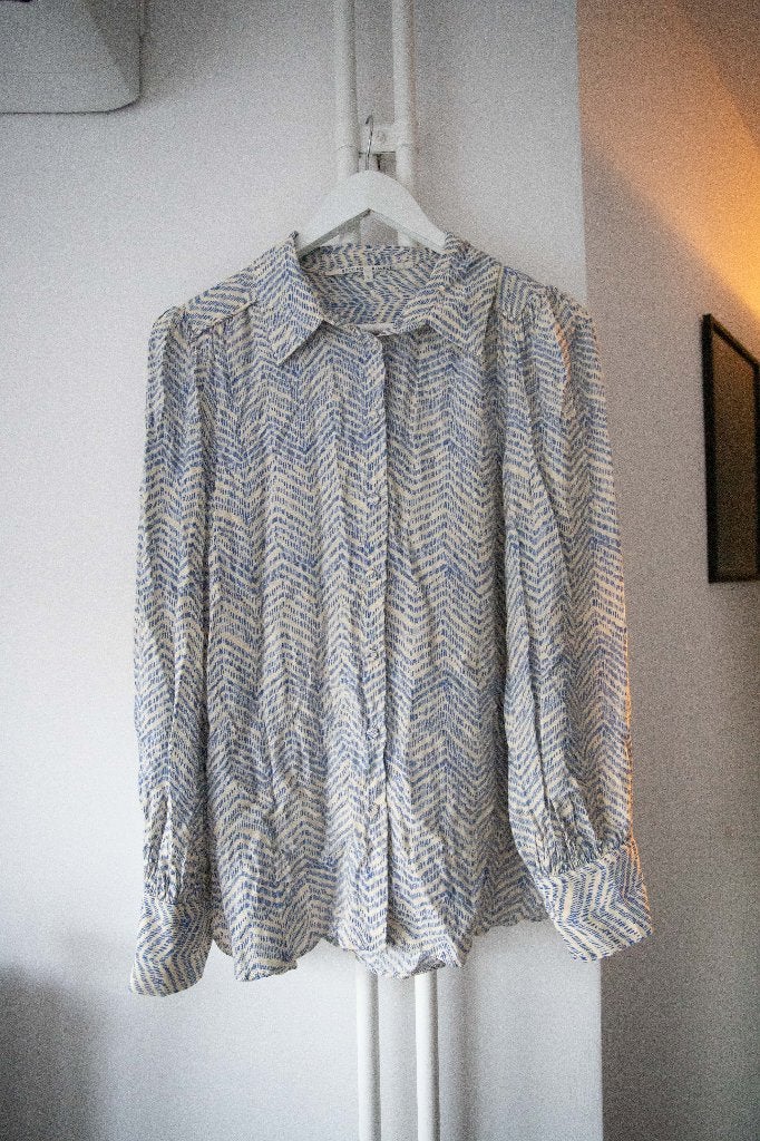 Blouse met blauw patroon Second Female maat L, Second Female, Blauw, Maat 42/44 (L), Ophalen of Verzenden