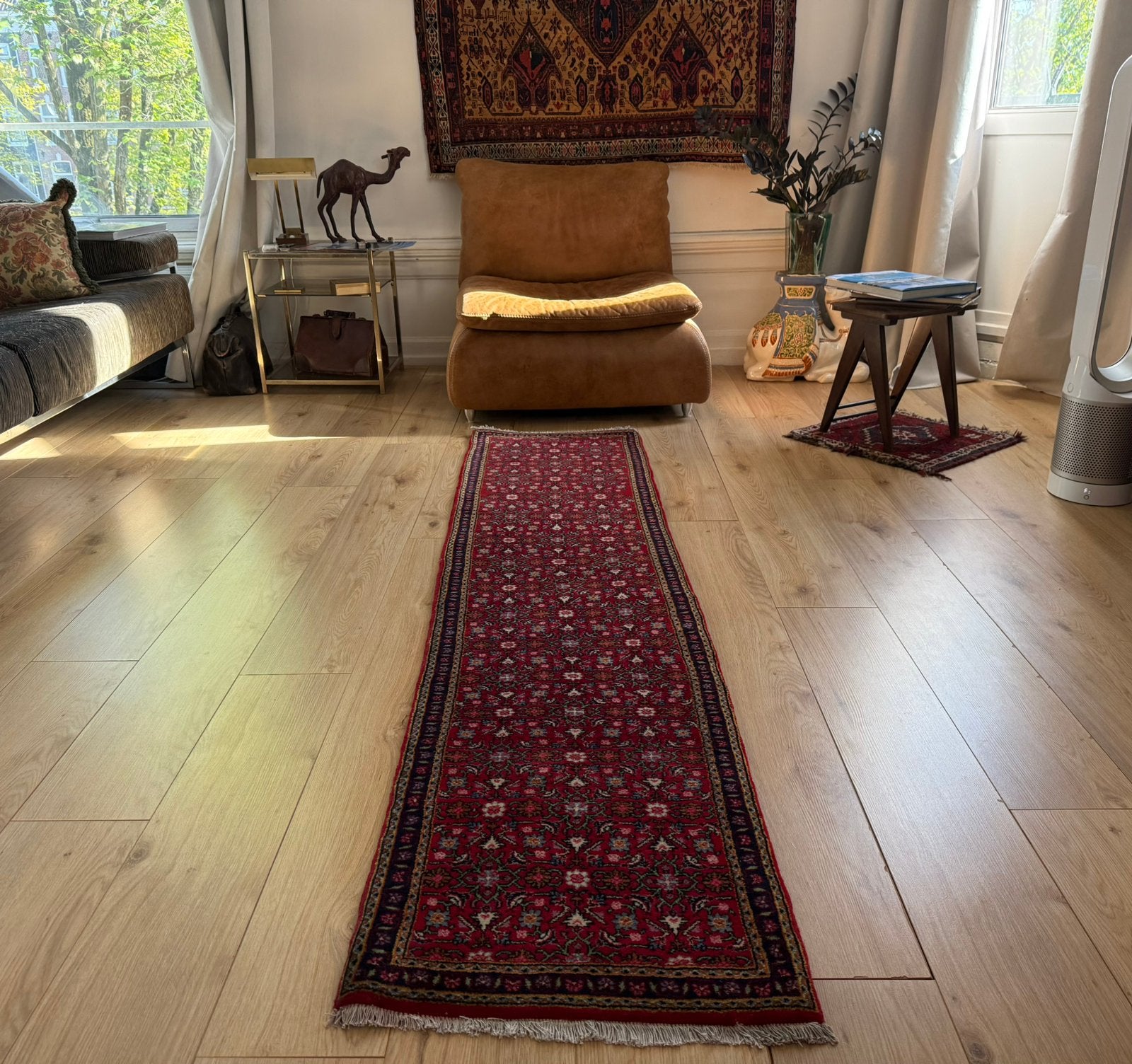 Vintage Perzische loper Hamadan, handgeknoopt, 222 x 52 cm, Gebruikt, 1053ML, Amsterdam, Info@bababoho.com, 200 cm of meer