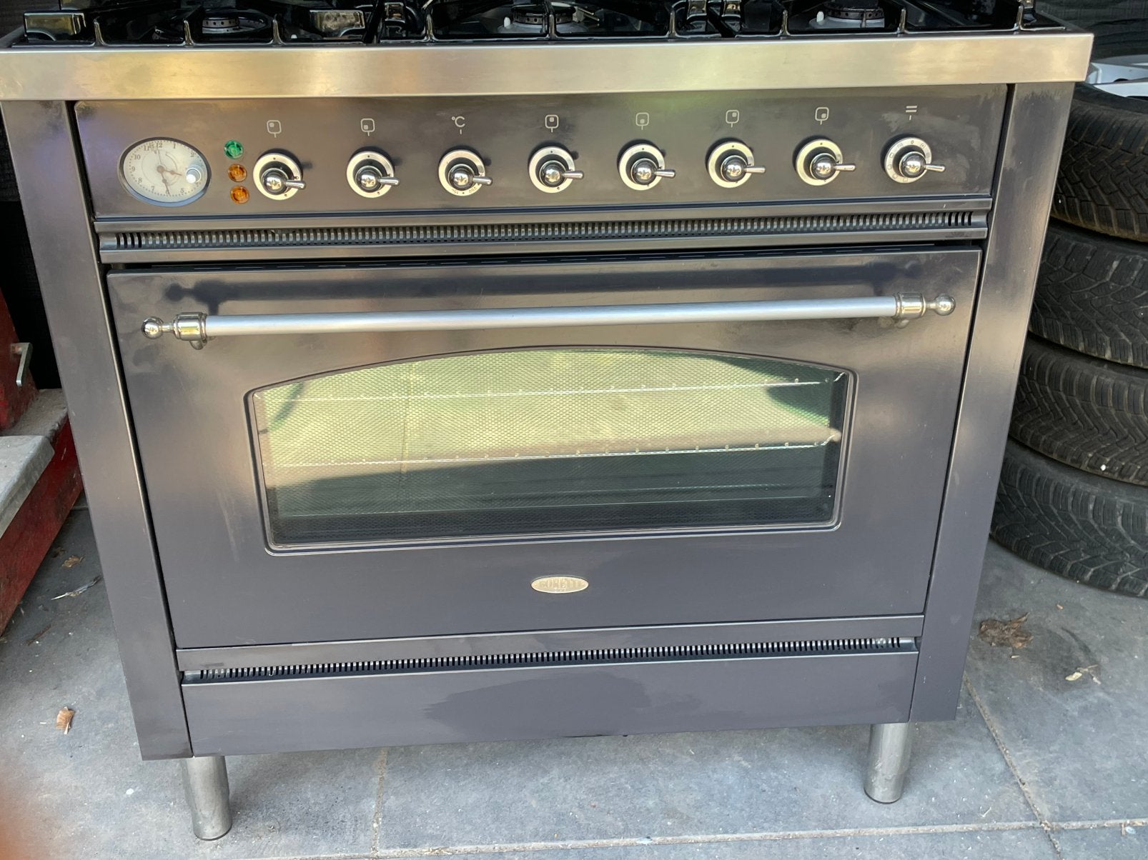 Boretti 6-pits gasfornuis 90 cm breed, Ophalen, Gebruikt, 60 cm of meer, Grill