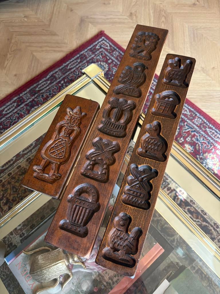 Drie vintage speculaas vormen, Ophalen of Verzenden, Handgemaakt, Wanddecoratie, Hout