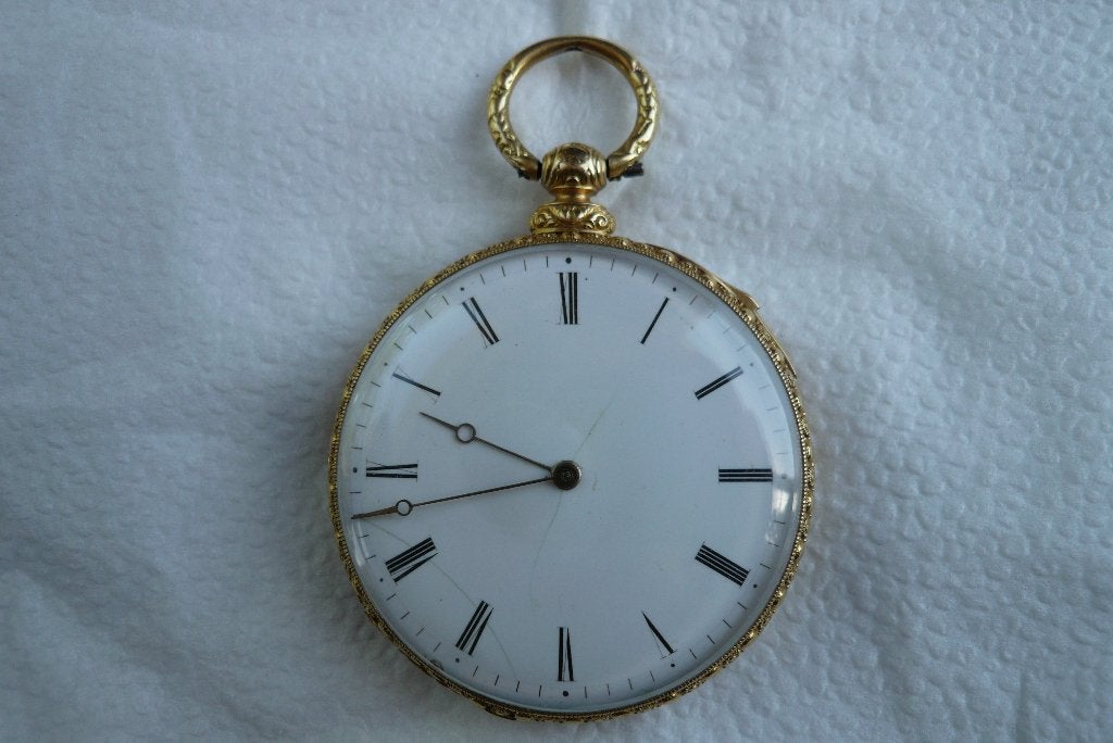 tekoop 18kr zakhorloge met slagwerk plm 1870, Sieraden, Tassen en Uiterlijk, Armbanden, Ophalen of Verzenden, Gebruikt, Goud, Goud