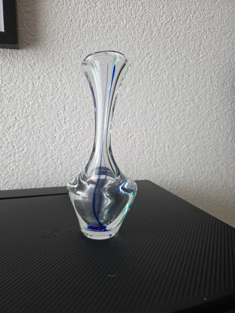 Max Verboeket Glazen vaas met groene en blauwe streep, Antiek en Kunst, Ophalen of Verzenden