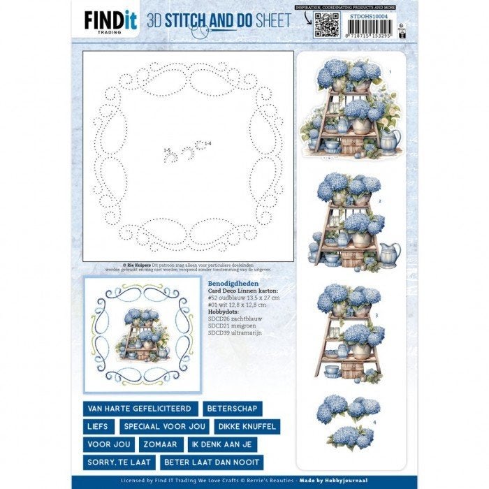 Berrie's Beauties 3D STITCH AND DO knipvel Blue Hydrangeas 2, ., Nieuw, Ophalen of Verzenden, .