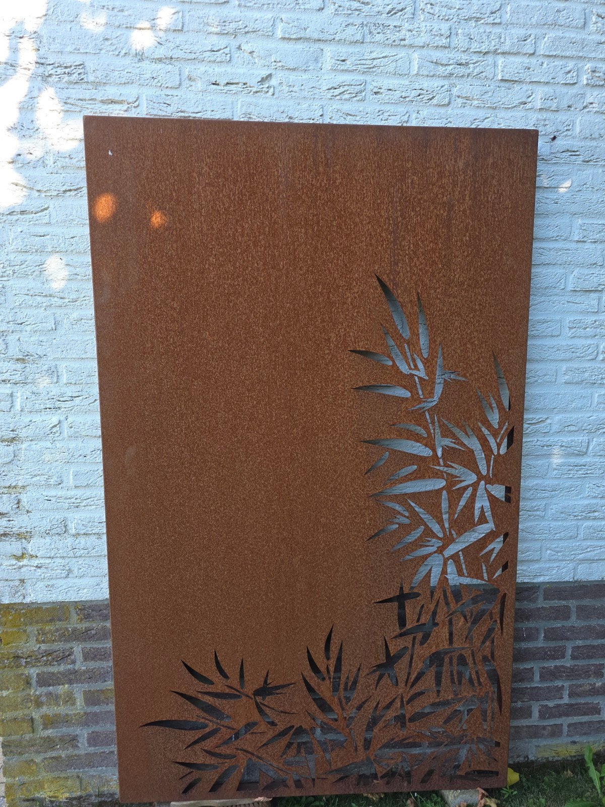 Cortenstaal tuinscherm met bamboe design, Ophalen, Minder dan 3 meter, IJzer, 1 tot 2 meter
