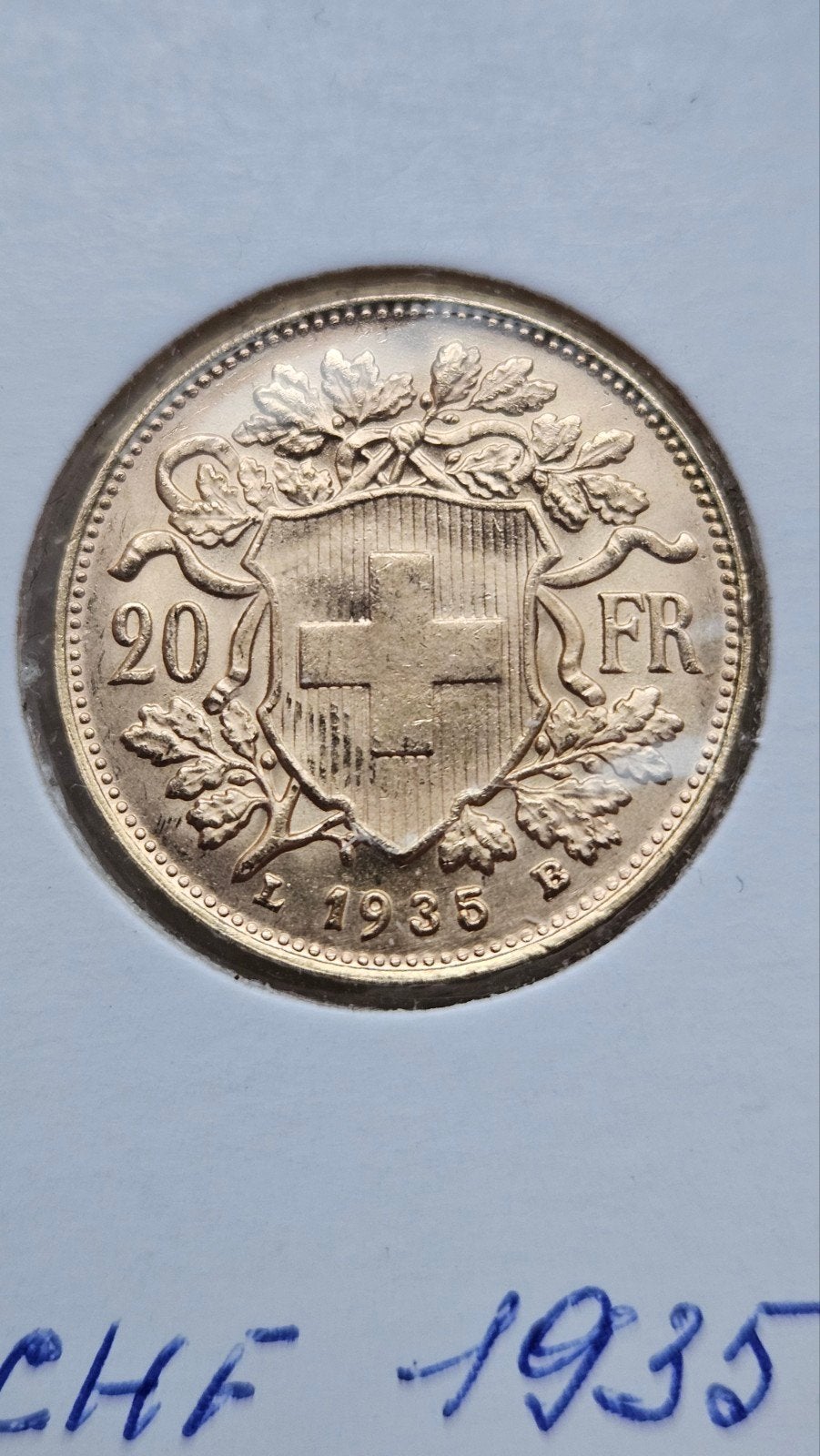 Gouden 20 francs 1935 zwitserland, Ophalen of Verzenden, Goud