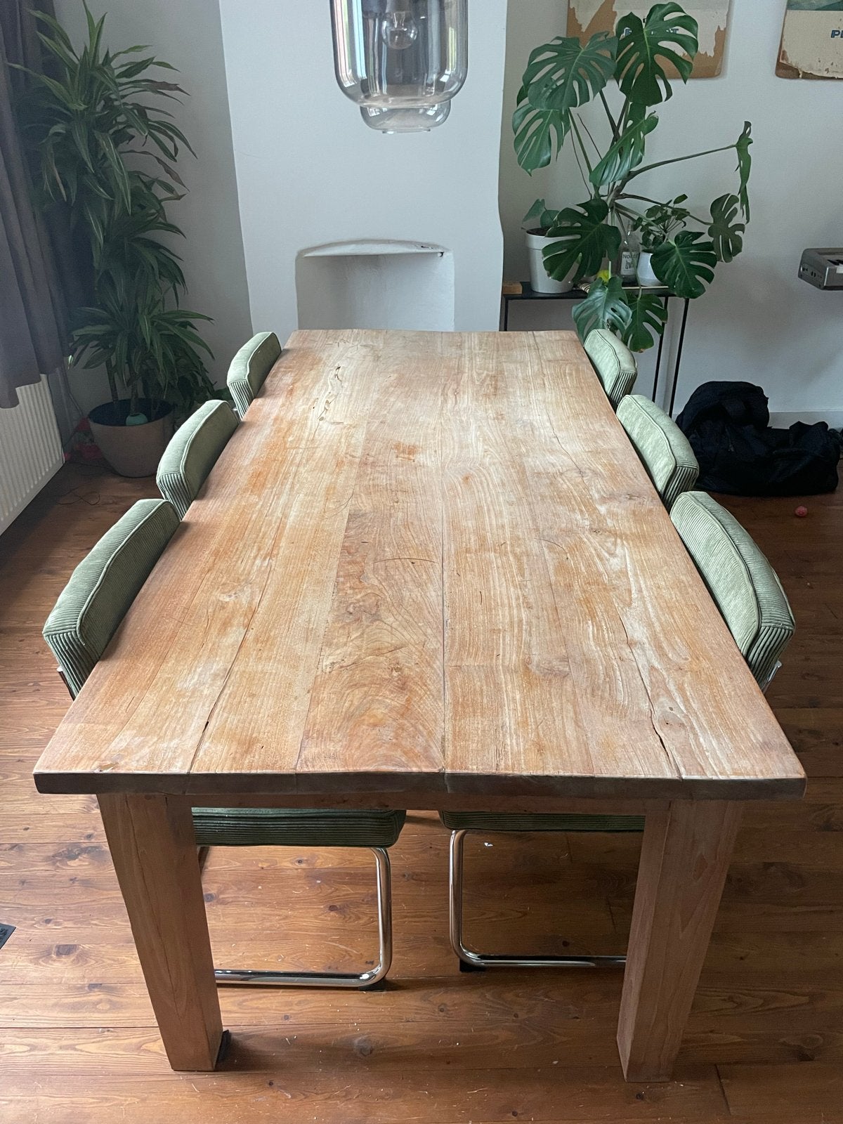 Eettafel van Indonesisch steigerhout (100x220cm), Ophalen, Gebruikt, 100 tot 150 cm, 200 cm of meer
