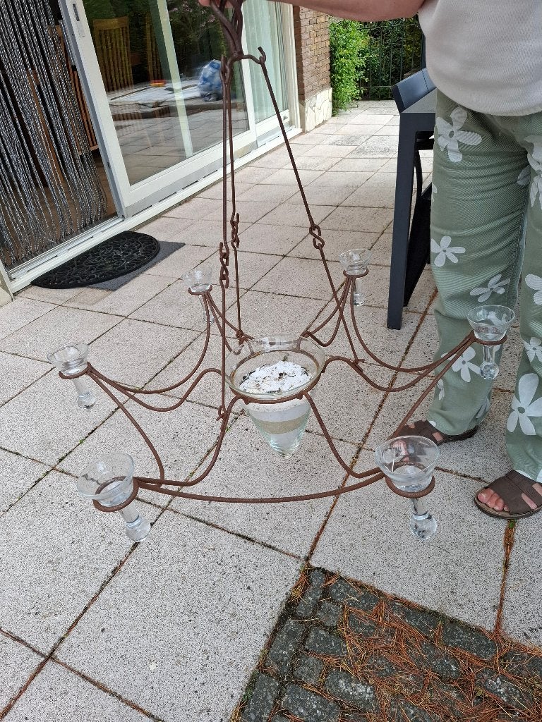 ijzeren hanglamp, Ophalen, Gebruikt, Glas, Rustiek