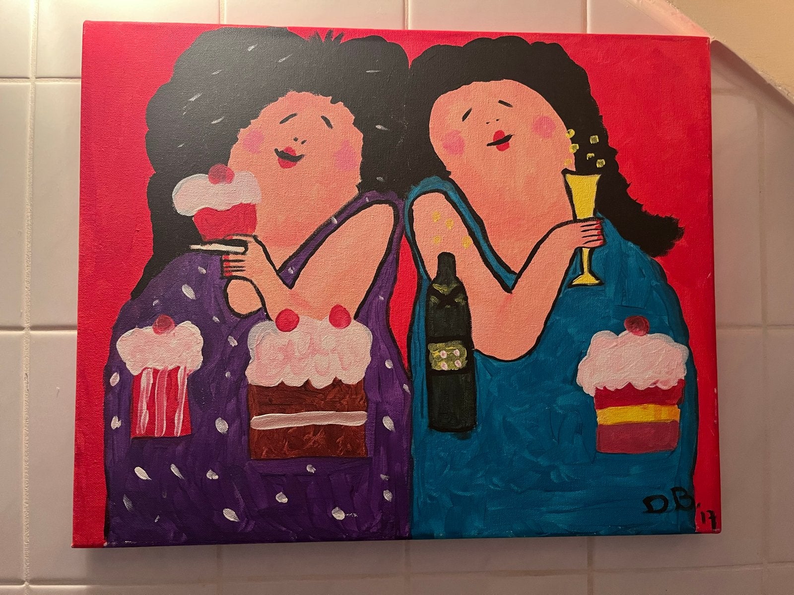 Canvas schilderij Dikke Dames, Antiek en Kunst, Ophalen, Portret of Personen, Gesigneerd, Olieverf