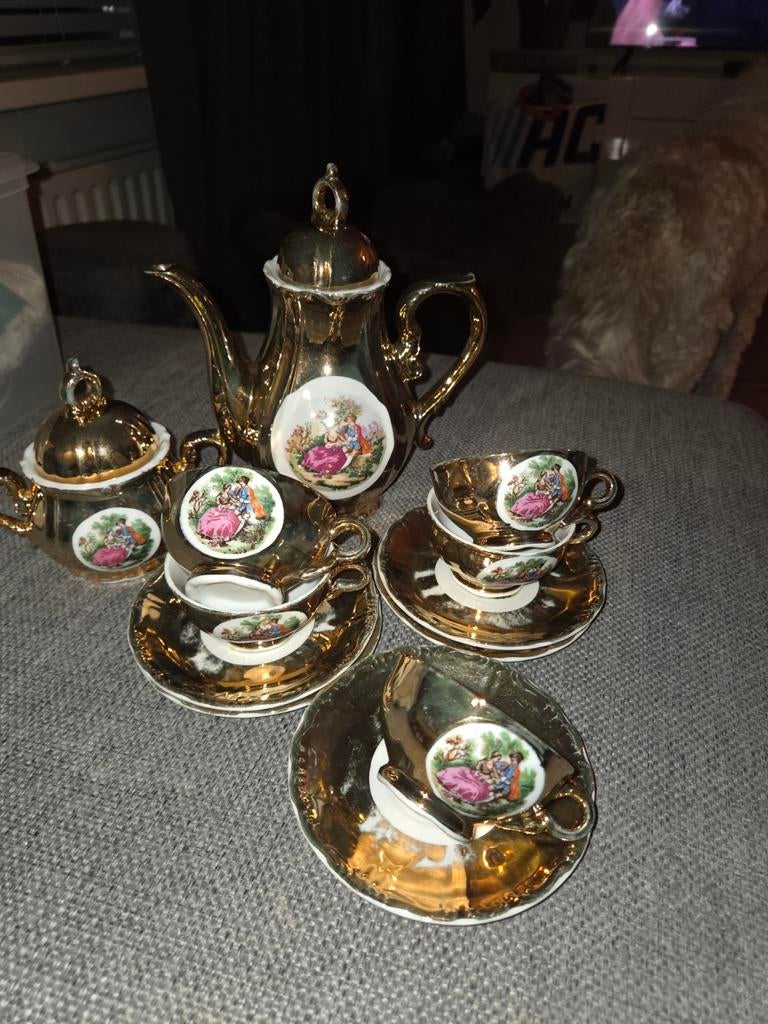 Retro Porselein Mokka Servies - Antiek Dresden Barok, Antiek en Kunst, Ophalen of Verzenden