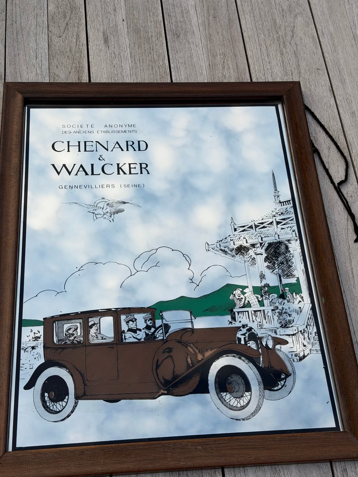 Vintage Chenard & Walcker spiegel - originele, Ophalen of Verzenden, Rechthoekig, 50 tot 100 cm