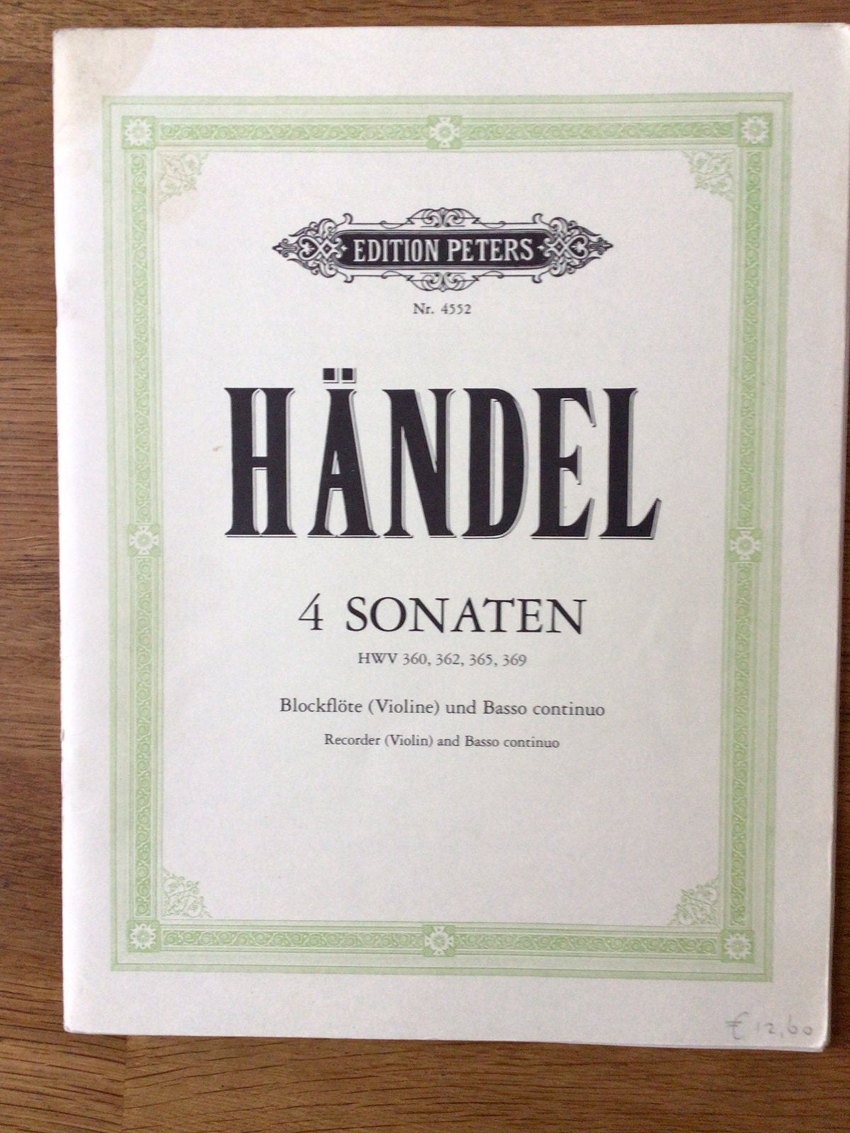 Handel, 4 sonaten, voor blokfluit, viool en bas, Gebruikt, Klassiek, Ophalen of Verzenden, Artiest of Componist
