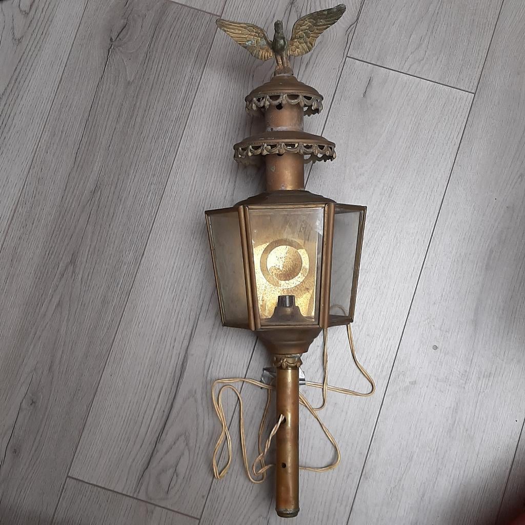 Antieke, koperen koetslamp met adelaar, Antiek en Kunst, Ophalen