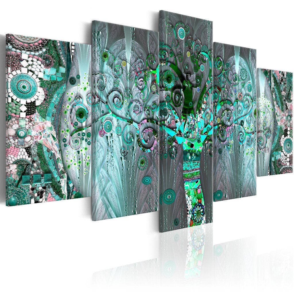 393 Abstract Groen Boom 5 Luik Canvas Schilderij 200x100cm, Ophalen of Verzenden