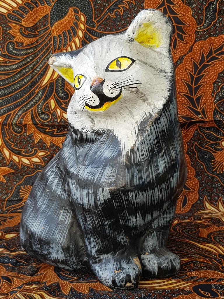 Mooie oude Oosterse poes of kat van Papier-mache 28 cm., Ophalen of Verzenden