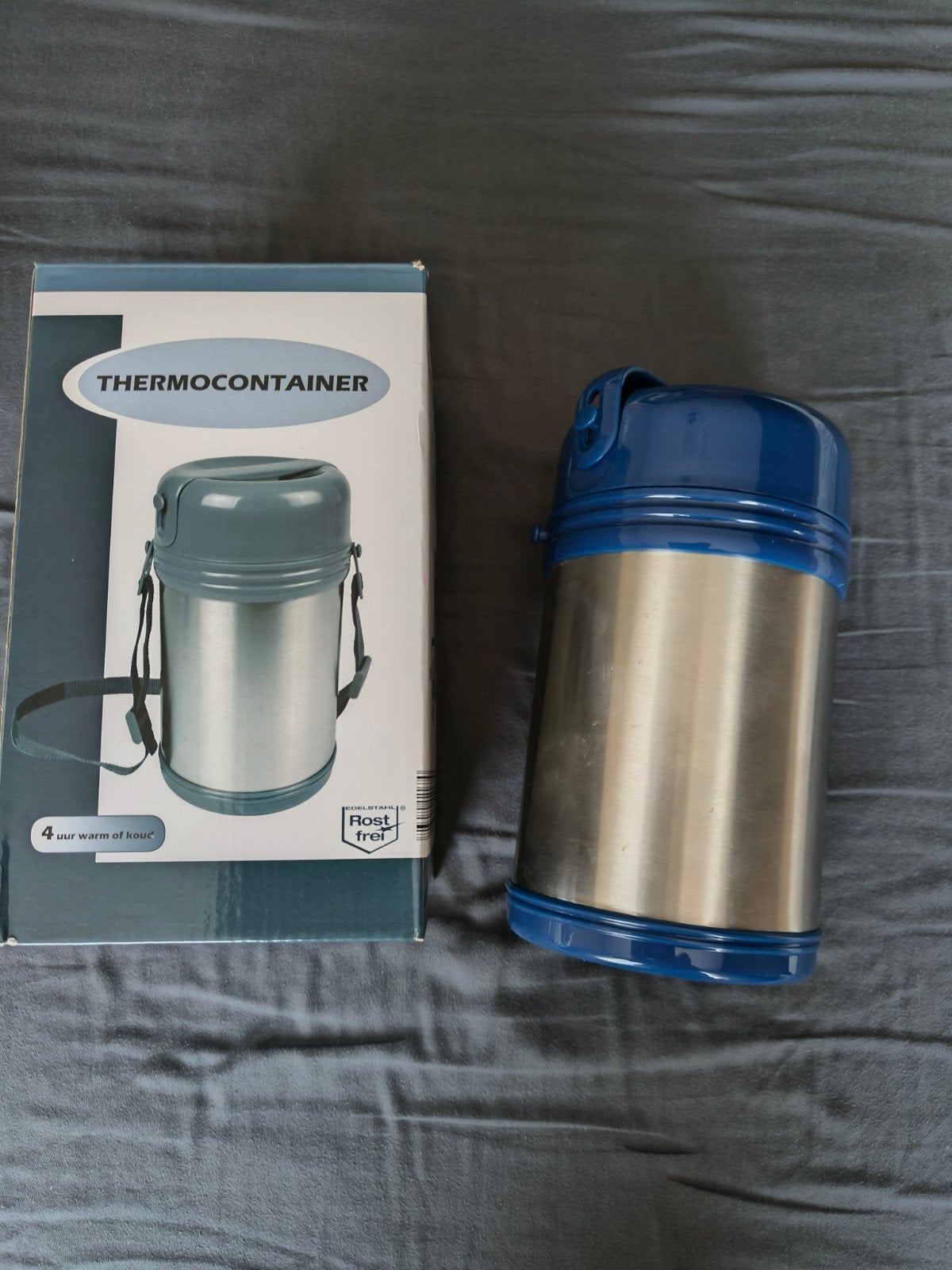 Thermoscontainer met 3 voedseldozen - Houdt 4 uur warm/koud, Ophalen of Verzenden, Zo goed als nieuw, Metaal, Overige merken