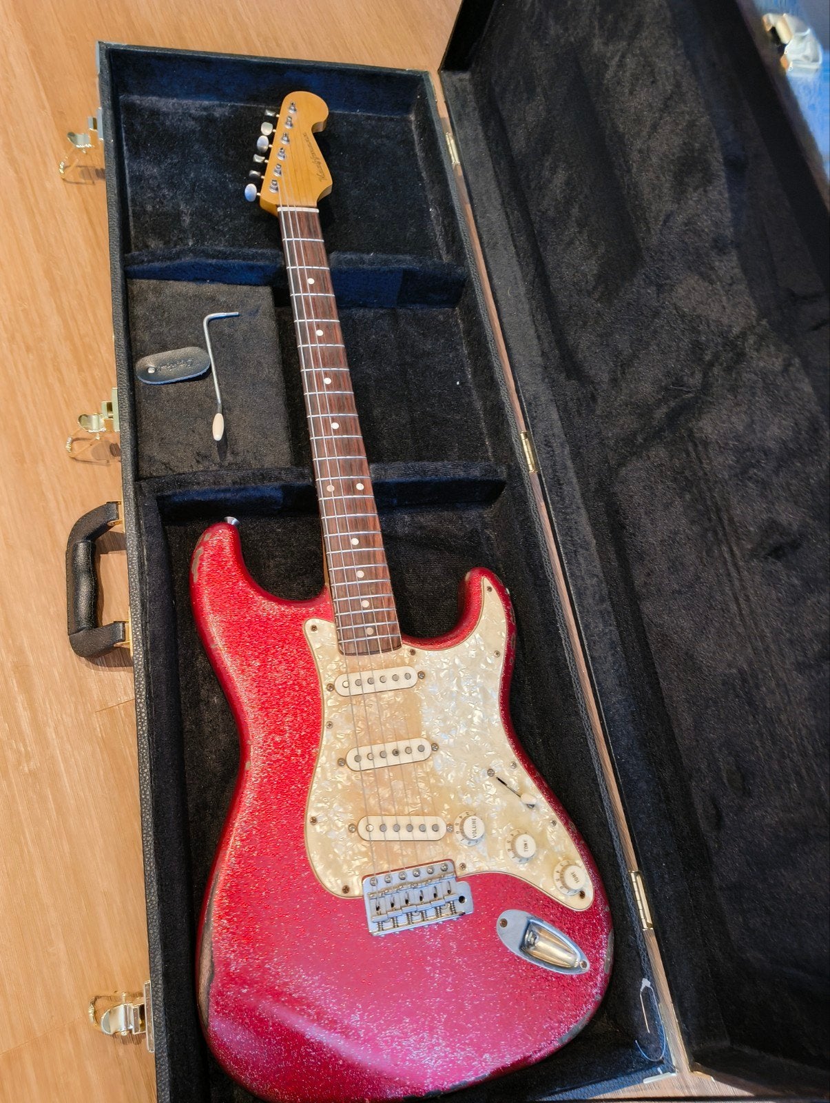 Kauffmann strat '62 S Special Aged Woodbridge Red Sparkle, Muziek en Instrumenten, Ophalen, Zo goed als nieuw, Solid body, Overige merken