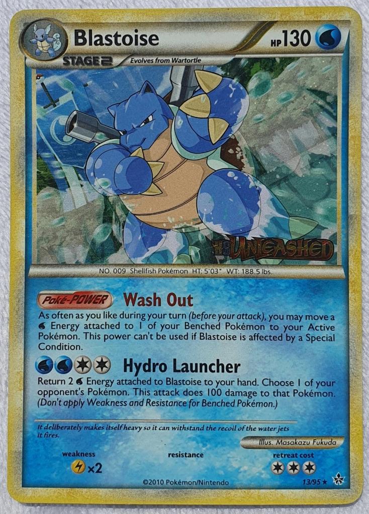 Blastoise hs unleashed 13/95 holo prerelease promo pokemon, Ophalen of Verzenden, Zo goed als nieuw, Losse kaart, Foil