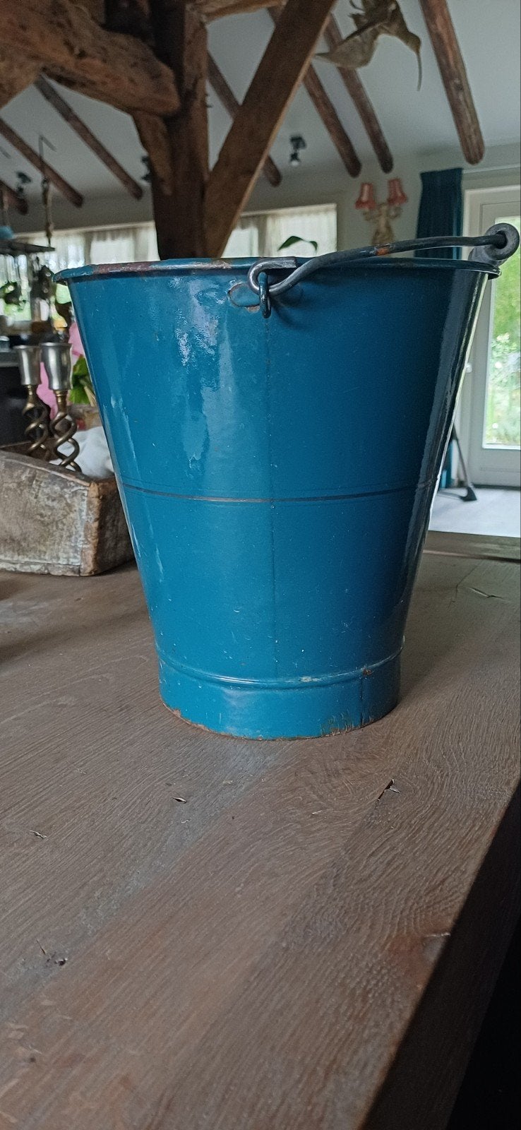 Vintage geëmailleerde emmer - Blauw, Antiek en Kunst, Ophalen of Verzenden