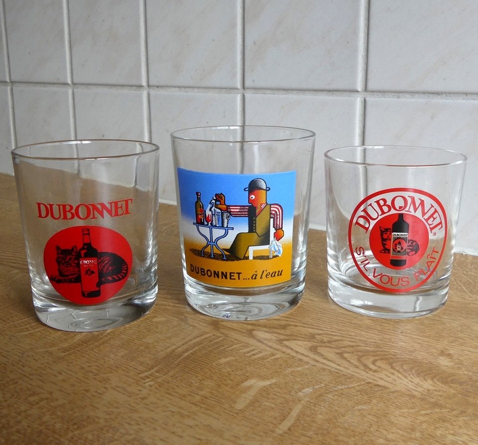 Dubonnet glazen reclame Frans aperitief glas 3 verschillende, Glas of Glazen, Ophalen of Verzenden, Overige stijlen, Glas
