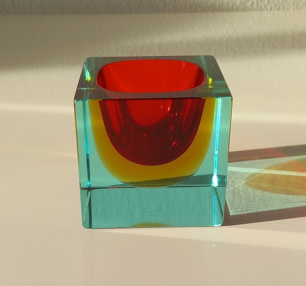 Murano Flavio Poli Bok Vaas 8x8cm, Ophalen of Verzenden