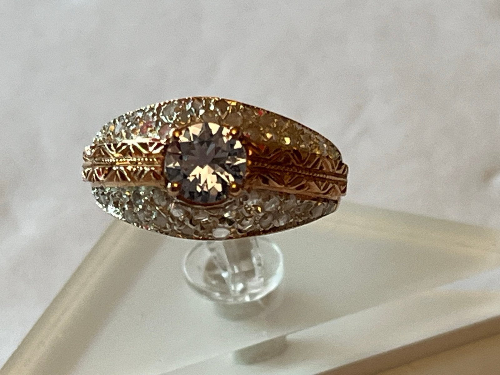 Gouden ring met Aquamarijn en Roosdiamant, 9 CT, Maat 17,25, Verzenden, Zo goed als nieuw, 17 tot 18, Met edelsteen