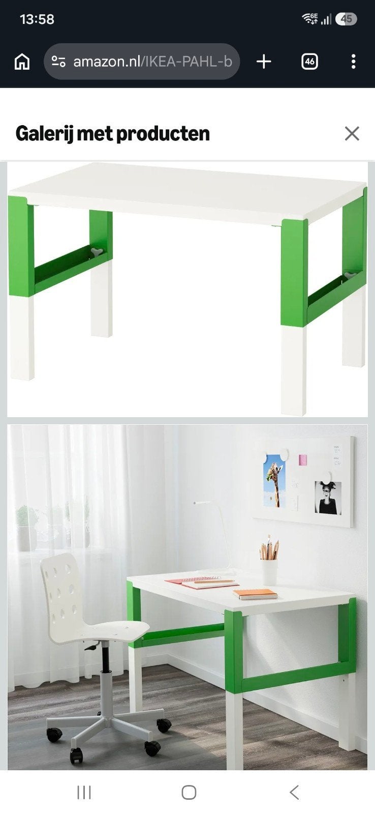 IKEA PÅHL bureau - wit/groen, verstelbaar kinderbureau, Huis en Inrichting, Bureaus, Ophalen, Gebruikt, IKEA, In hoogte verstelbaar