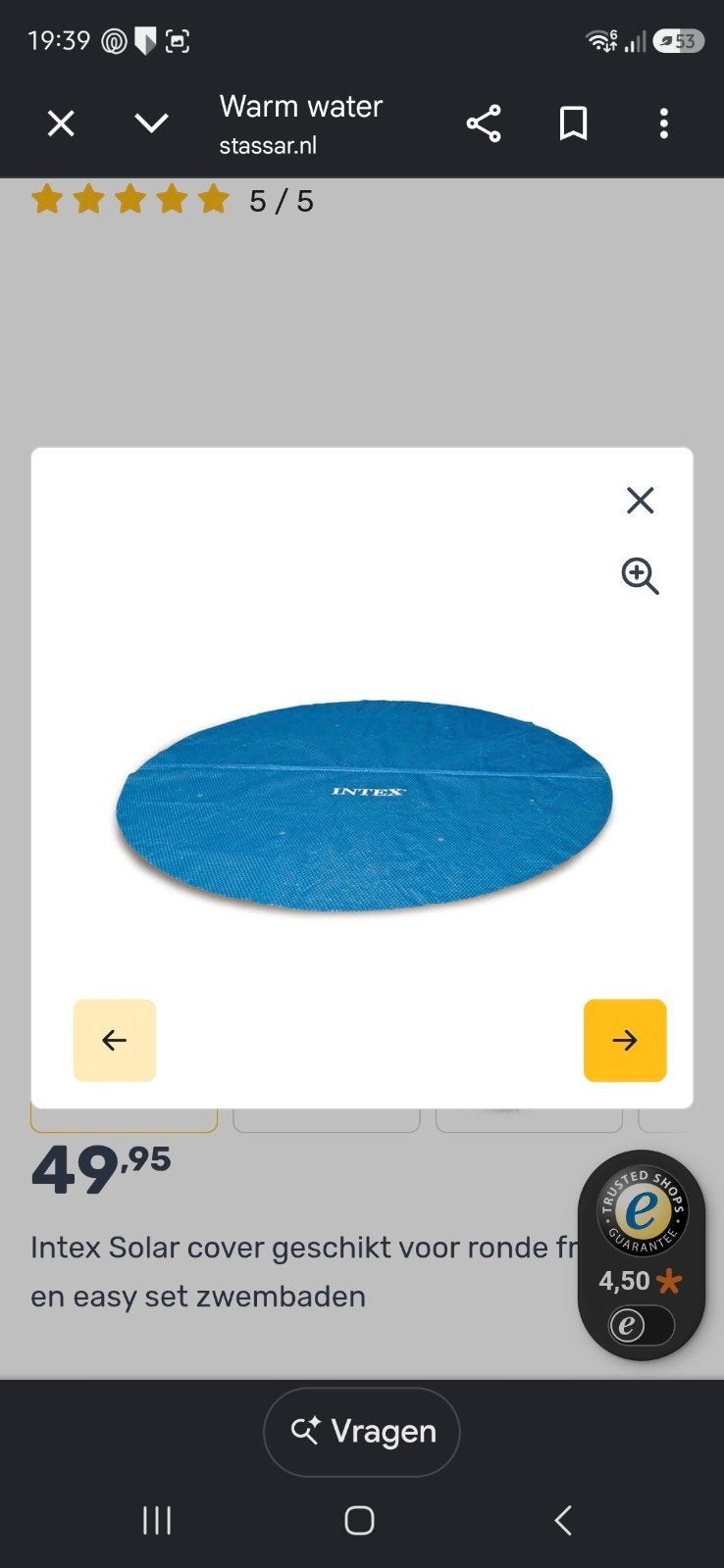 Intex Solar afdekzeil voor ronde zwembaden van 549 cm, Tuin en Terras, Ophalen, Zo goed als nieuw, Rond