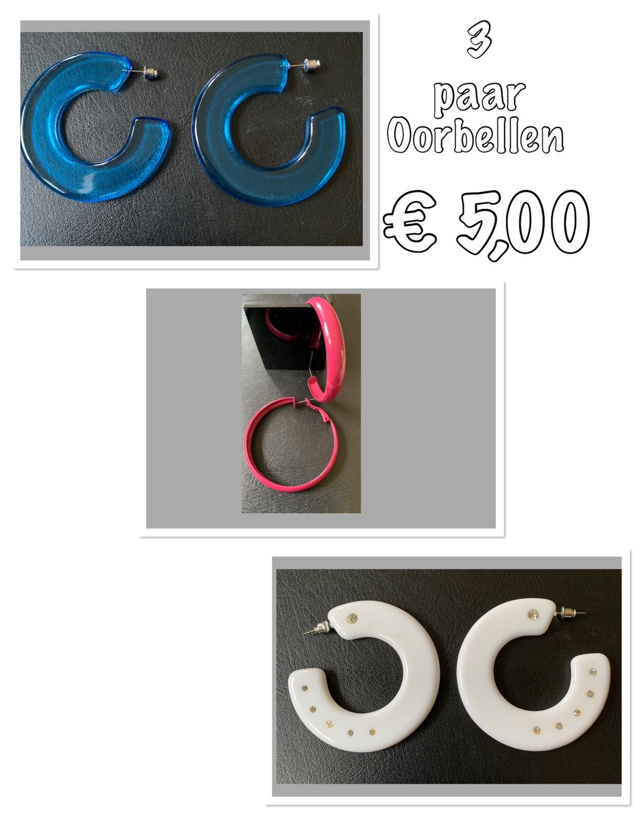Set van 3 paar oorbellen, Ophalen of Verzenden, Nieuw, Overige materialen