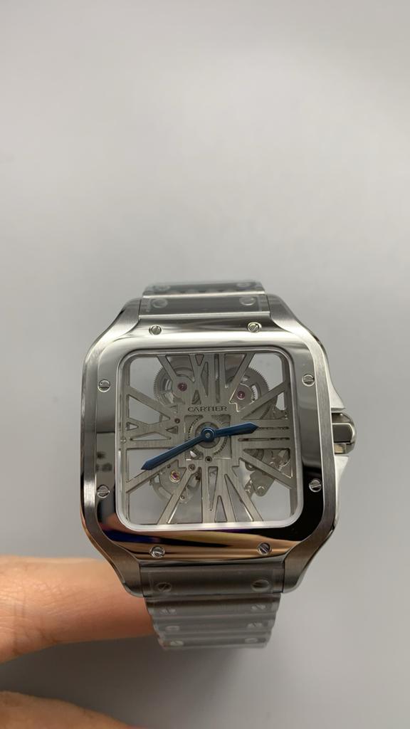 Cartier Santos Skeleton – SUPERCLONE – 40mm – Full Set, Ophalen, Nieuw, Zilver, Android