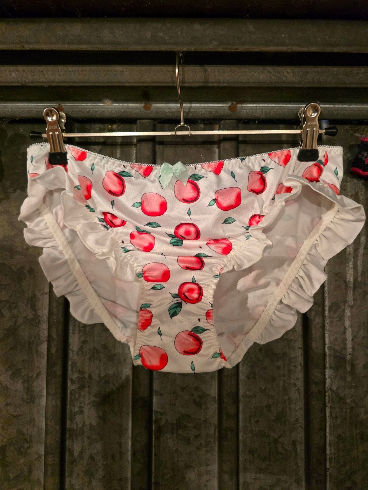 Schattige sissy slip met perzikprint en ruches, Verzenden, Wit, Slip