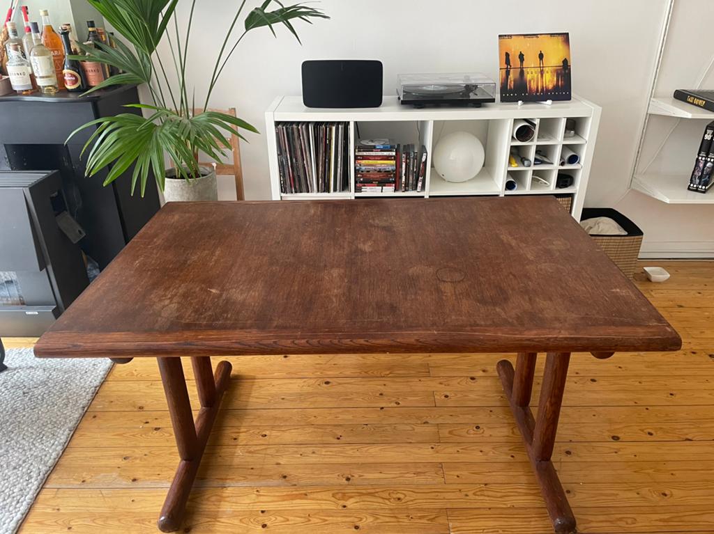 Vintage uitschuifbare houten tafel, Gebruikt, Eikenhout, 200 cm of meer, Rechthoekig