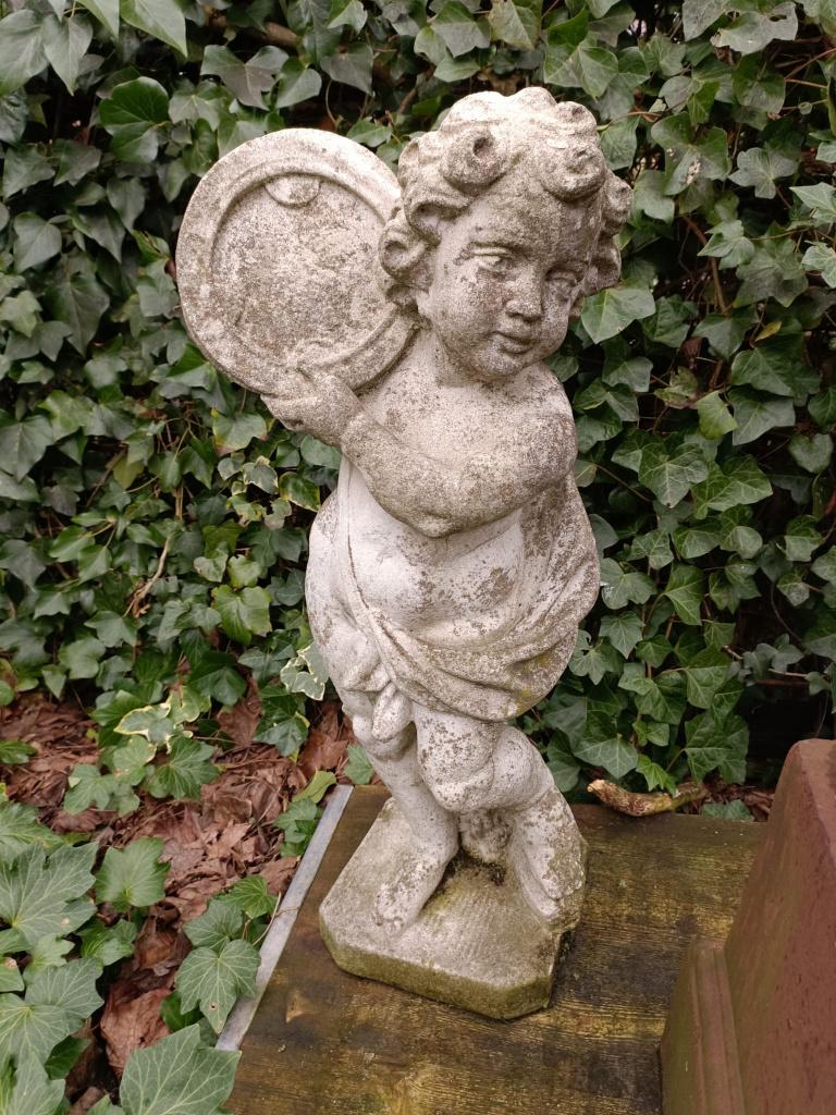 prachtig doorleefd tuinbeeld cherubijn putti engel, Tuin en Terras, Ophalen, Gebruikt, Beton, Engelenbeeld