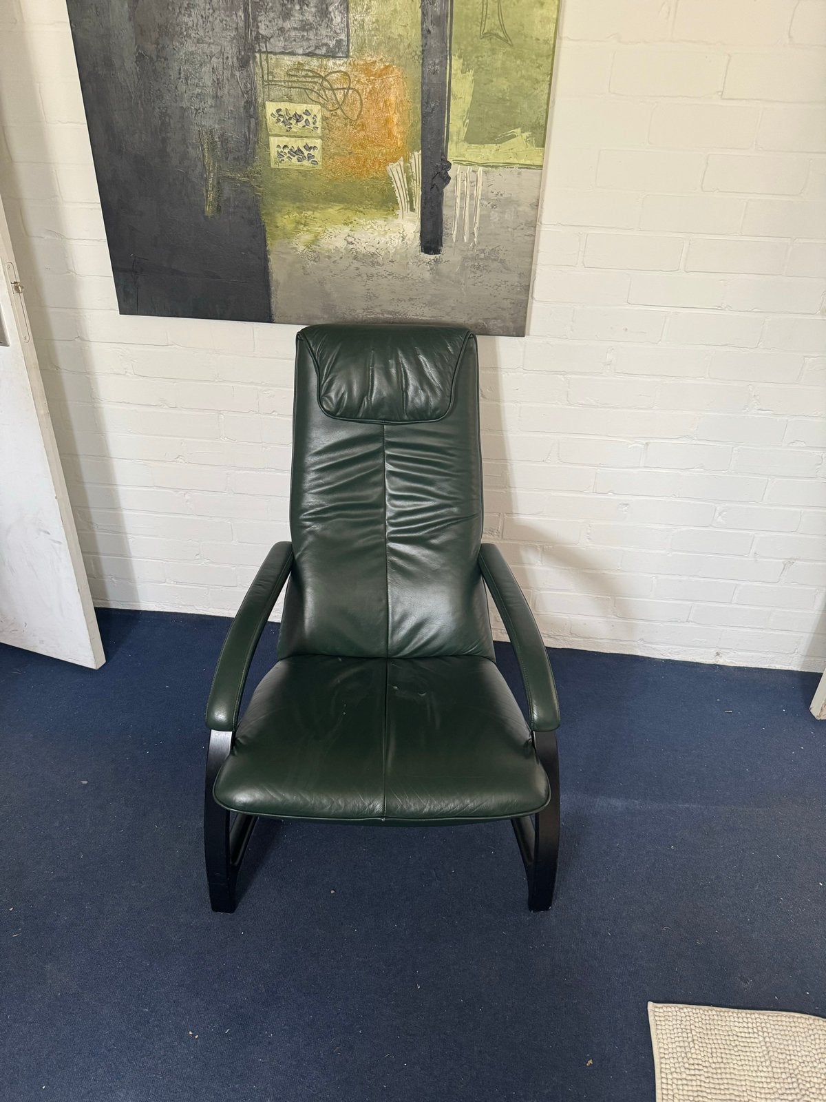 Donkergroene Leren Fauteuil - Mooie Kwaliteit, Gebruikt, Overige kleuren, Leer, Ophalen of Verzenden