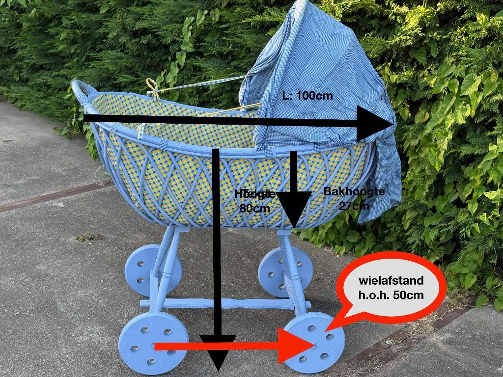 Wieg Laura Ashley stijl met stoffen bekleding, Ophalen, Gebruikt, Blauw, 190 cm of minder