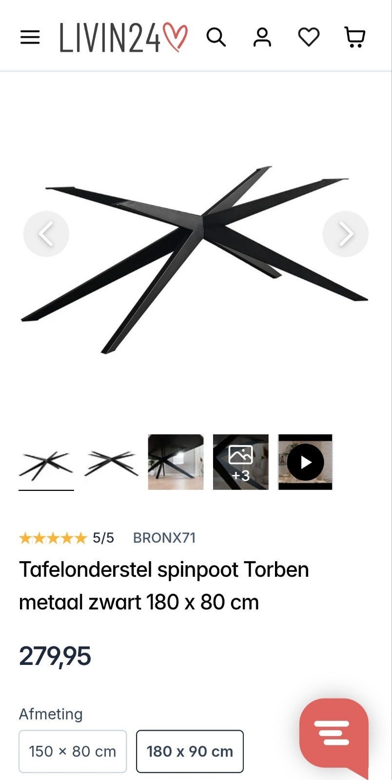 Tafelpoot spinpoot Torben metaal zwart 180 x 90 cm, Huis en Inrichting, Tafelonderdelen, Ophalen, Tafelpoot, Modern, Industrieel