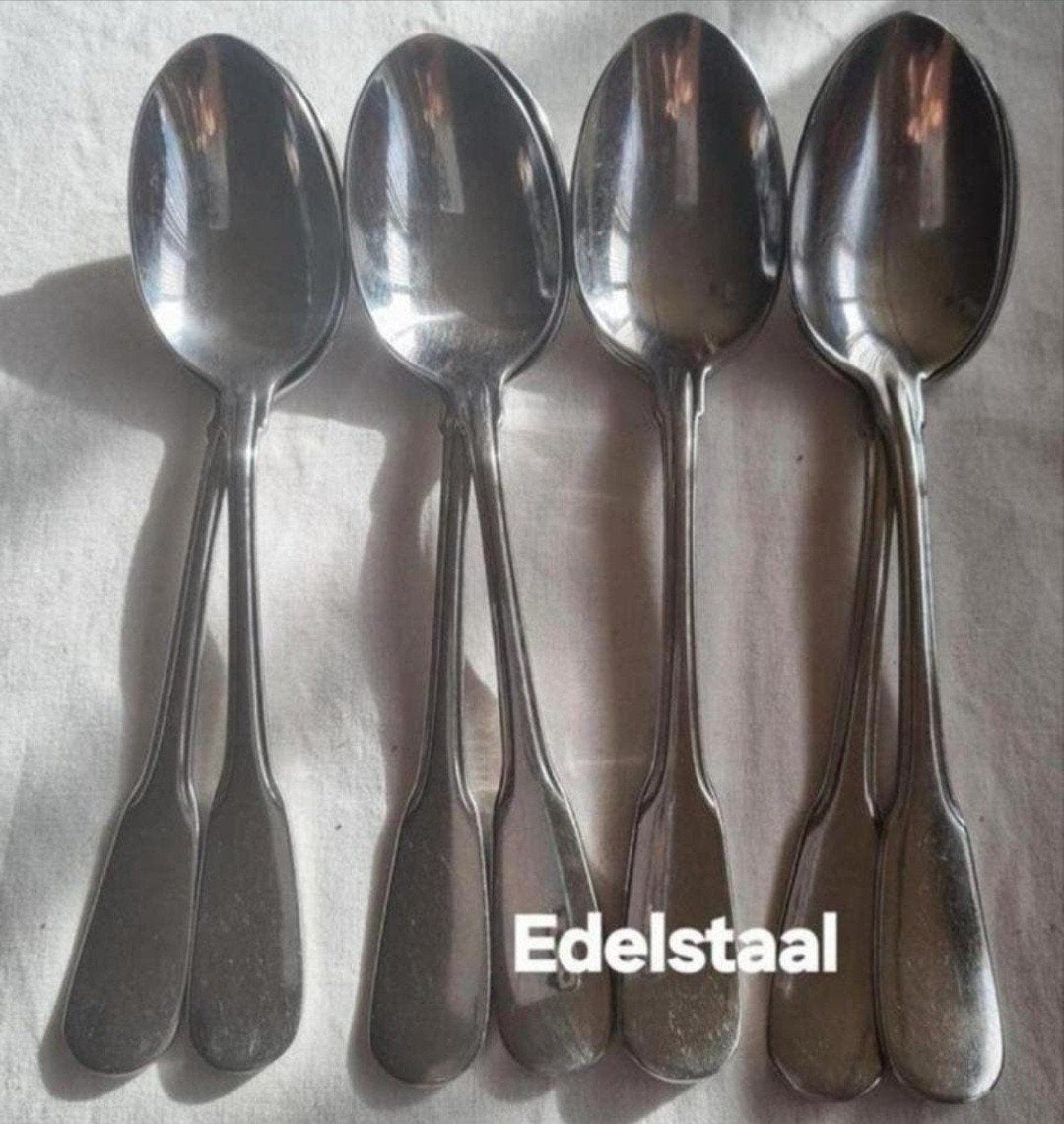 Bestek Edelstaal 18/8 roestvrij lepels gladde brede handgrep, Ophalen of Verzenden, Rvs of Chroom