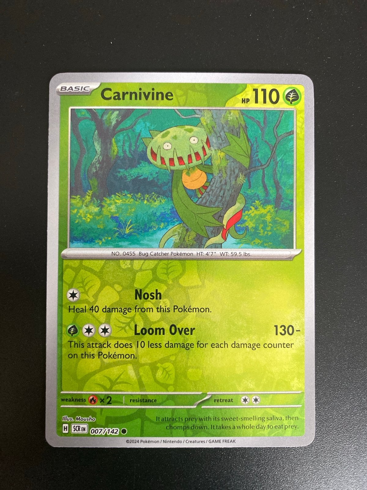 Carnivine 007/142 Reverse Holo Pokémon Stellar Crown, Ophalen of Verzenden, Zo goed als nieuw, Losse kaart, Foil