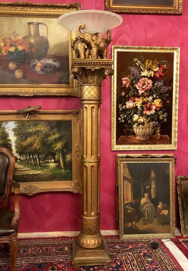 Grote klassiek staande lamp  Griekse zuil goud olifanten, Ophalen, Gebruikt, Glas, 150 tot 200 cm