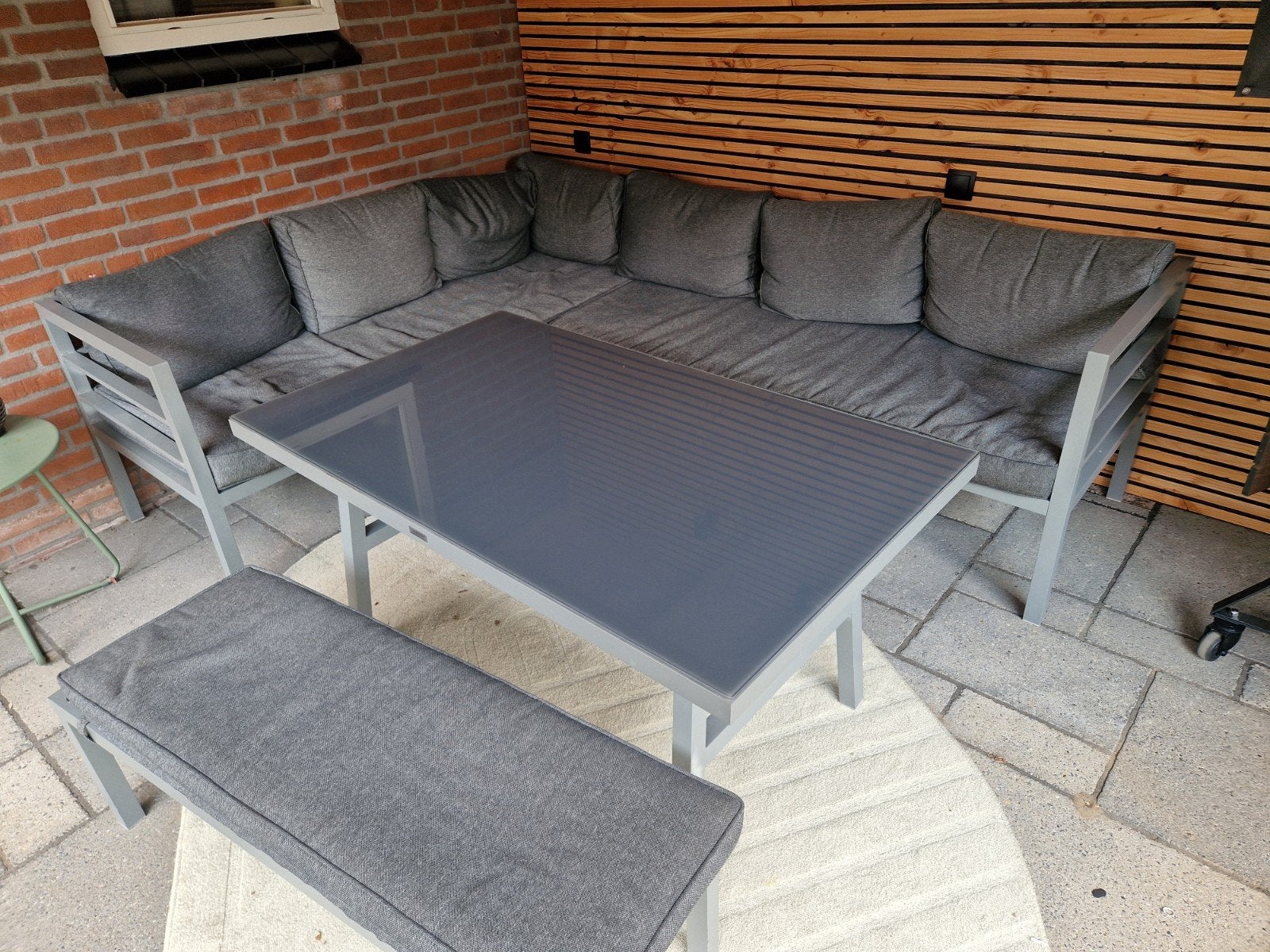 Loungeset met tafel en bankje, Ophalen, Gebruikt, 6 zitplaatsen, Aluminium