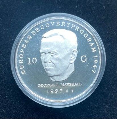 Zilveren 10 Gulden 1997 - Marshallplan / George C. Marshall, Postzegels en Munten, Munten | Nederland, Koningin Beatrix, Zilver